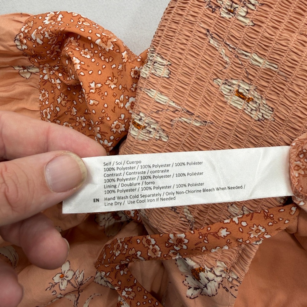 Land of the Free Maxi Dress Floral Tiered Smocked Back Coral Peach Womens Size S - Picture 8 of 9